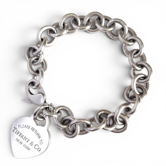 Tiffany & Co Charm Bracelet with Return to Tiffany Heart Tag in Hallmarked Sterling Silver