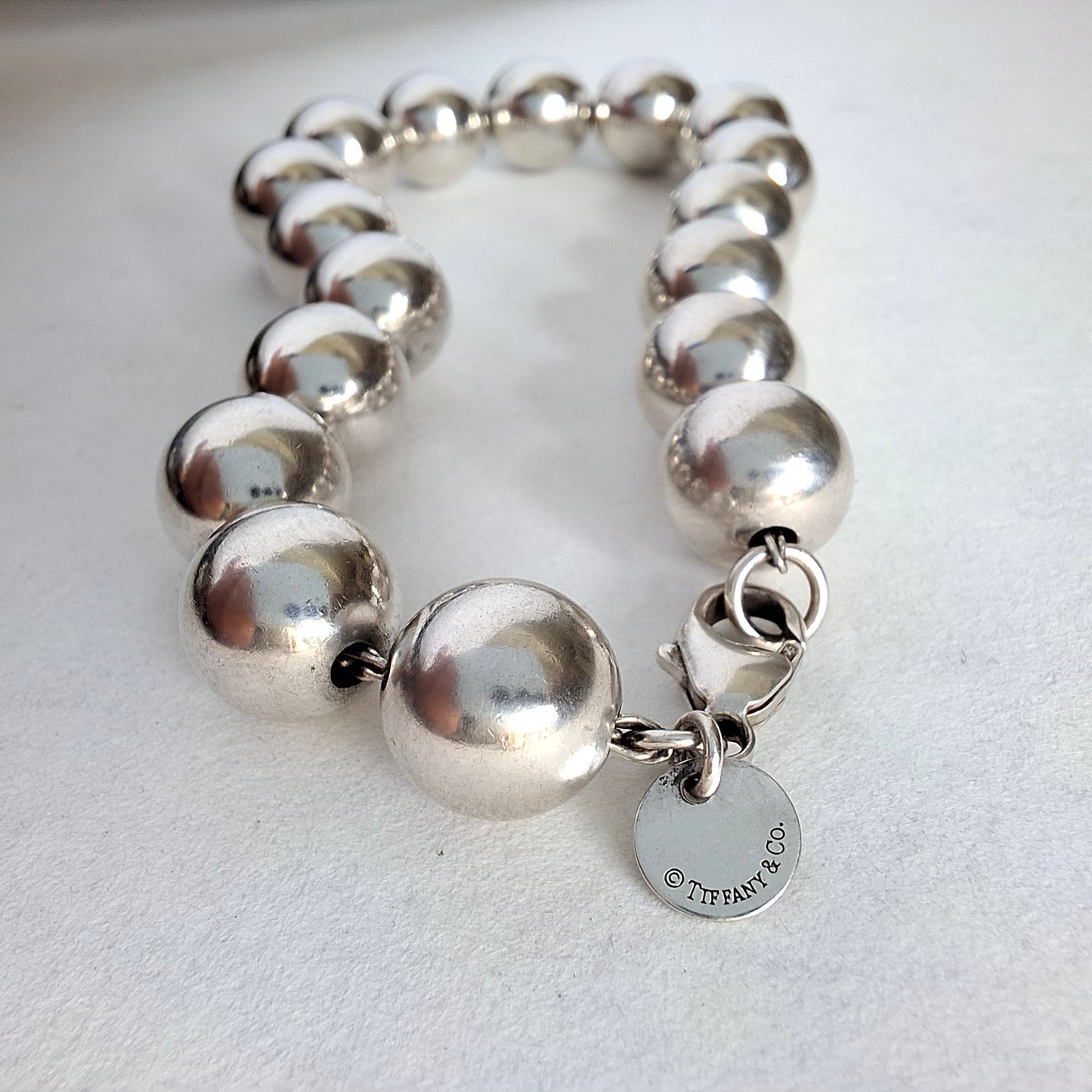 Vintage Tiffany & Co 10mm HardWear Ball Bracelet in Sterling Silver with Pouch