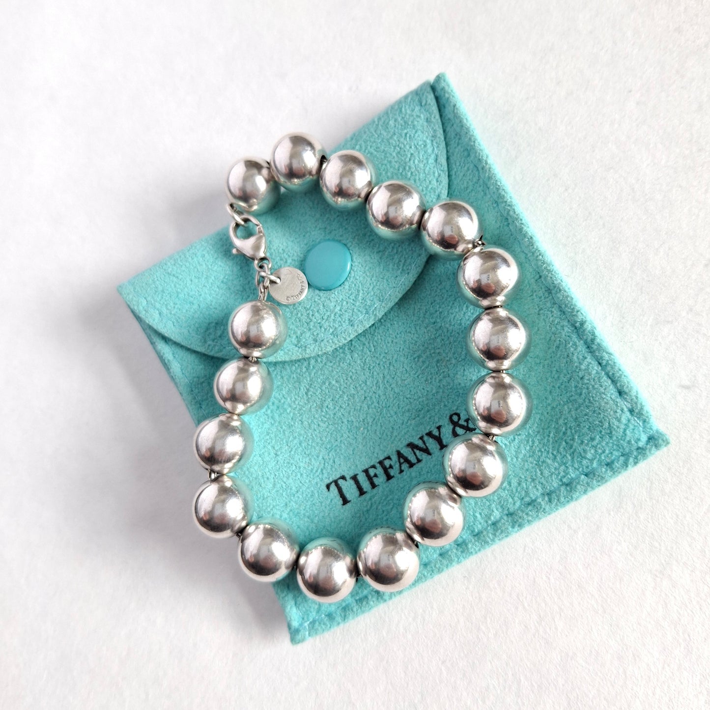 Vintage Tiffany & Co 10mm HardWear Ball Bracelet in Sterling Silver with Pouch