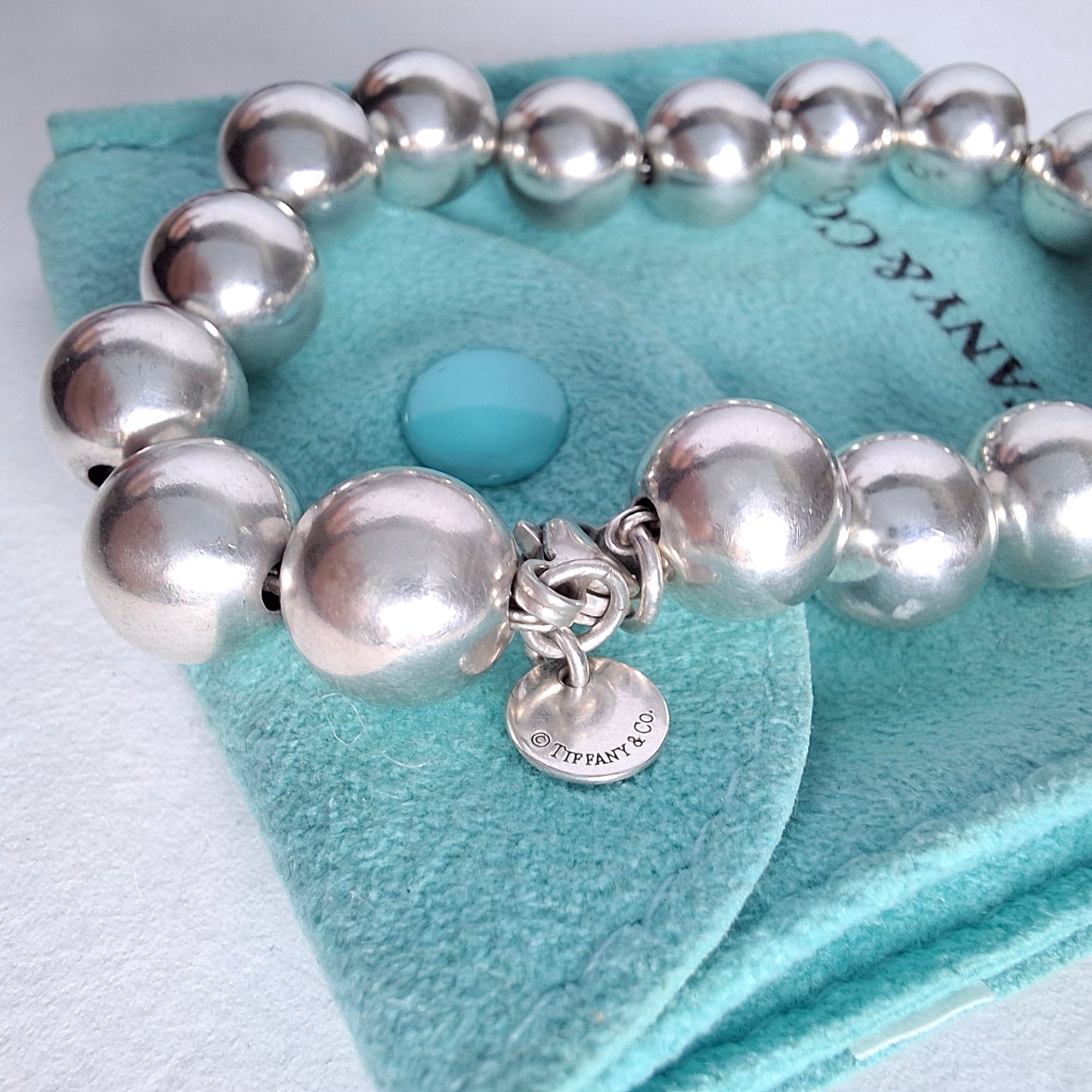 Vintage Tiffany & Co 10mm HardWear Ball Bracelet in Sterling Silver with Pouch