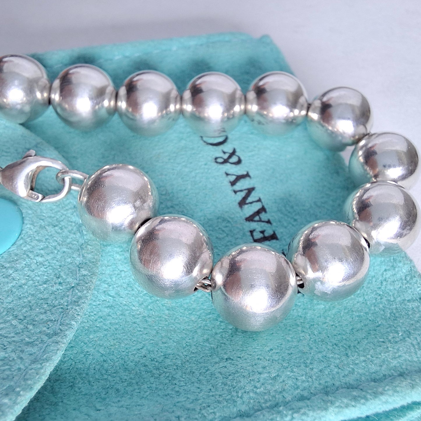Vintage Tiffany & Co 10mm HardWear Ball Bracelet in Sterling Silver with Pouch