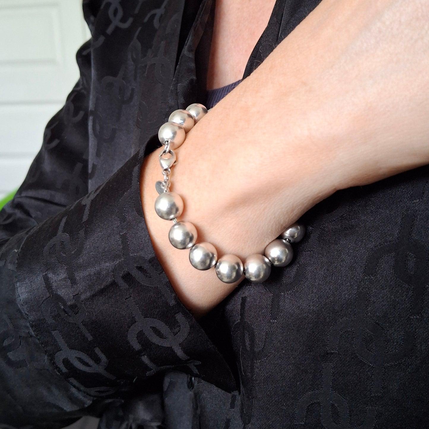 Vintage Tiffany & Co 10mm HardWear Ball Bracelet in Sterling Silver with Pouch