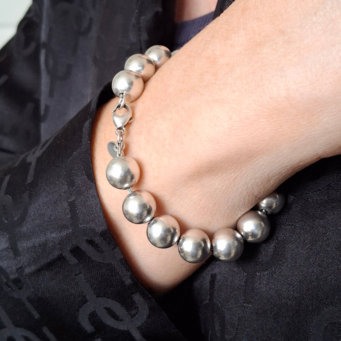 Vintage Tiffany & Co 10mm HardWear Ball Bracelet in Sterling Silver with Pouch