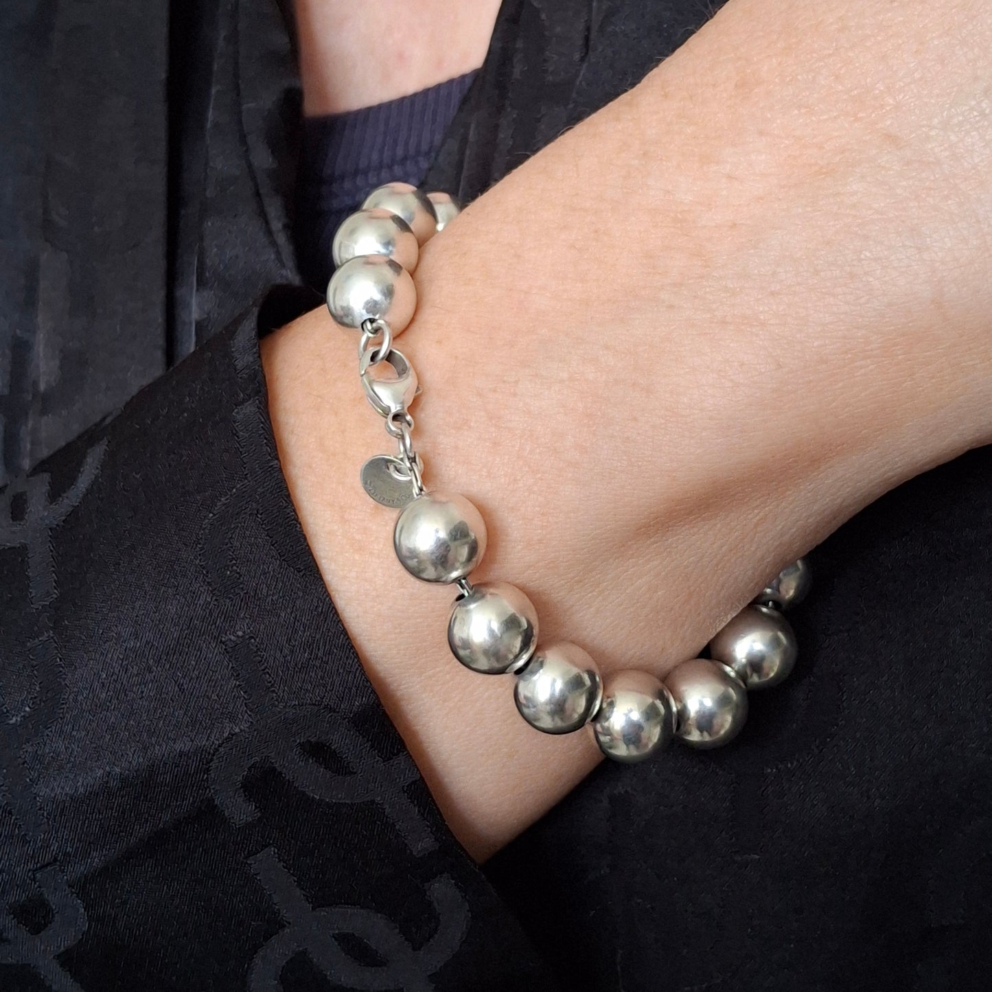Vintage Tiffany & Co 10mm HardWear Ball Bracelet in Sterling Silver with Pouch