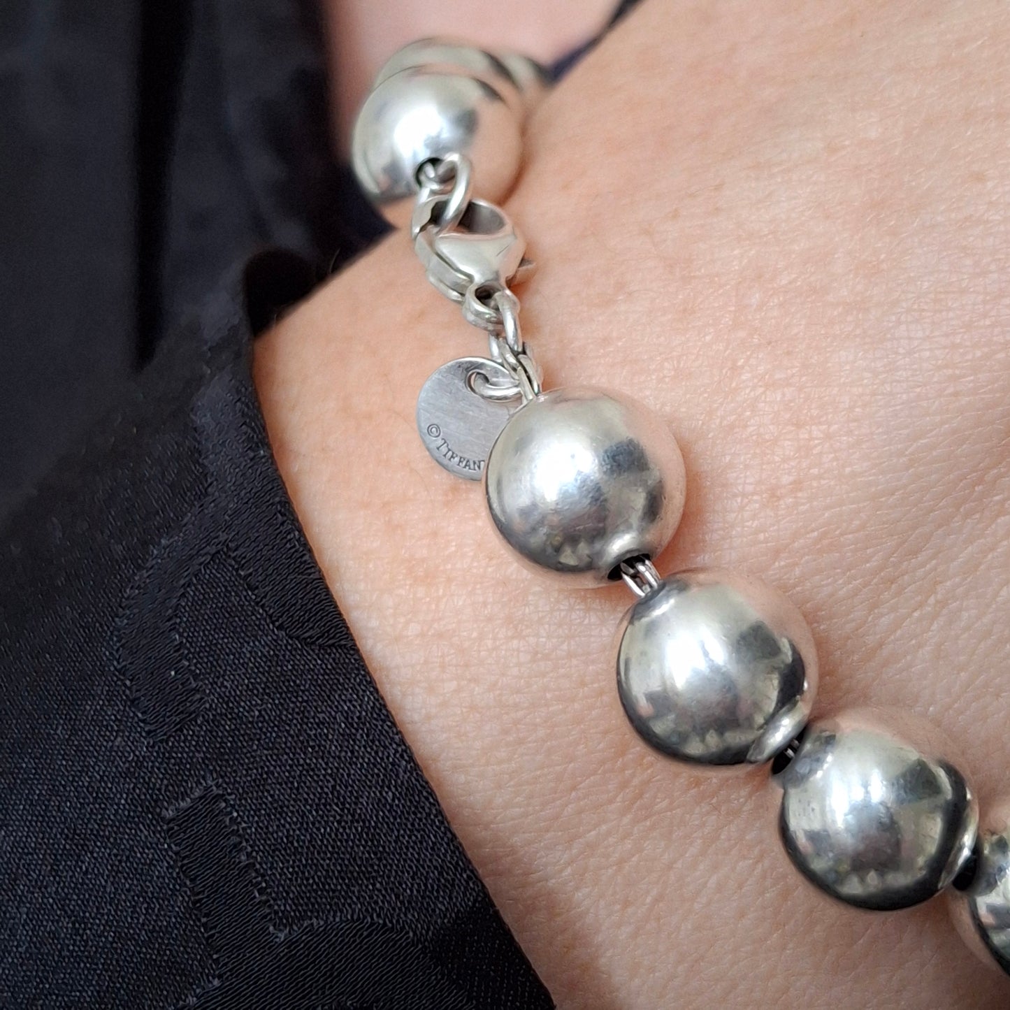Vintage Tiffany & Co 10mm HardWear Ball Bracelet in Sterling Silver with Pouch