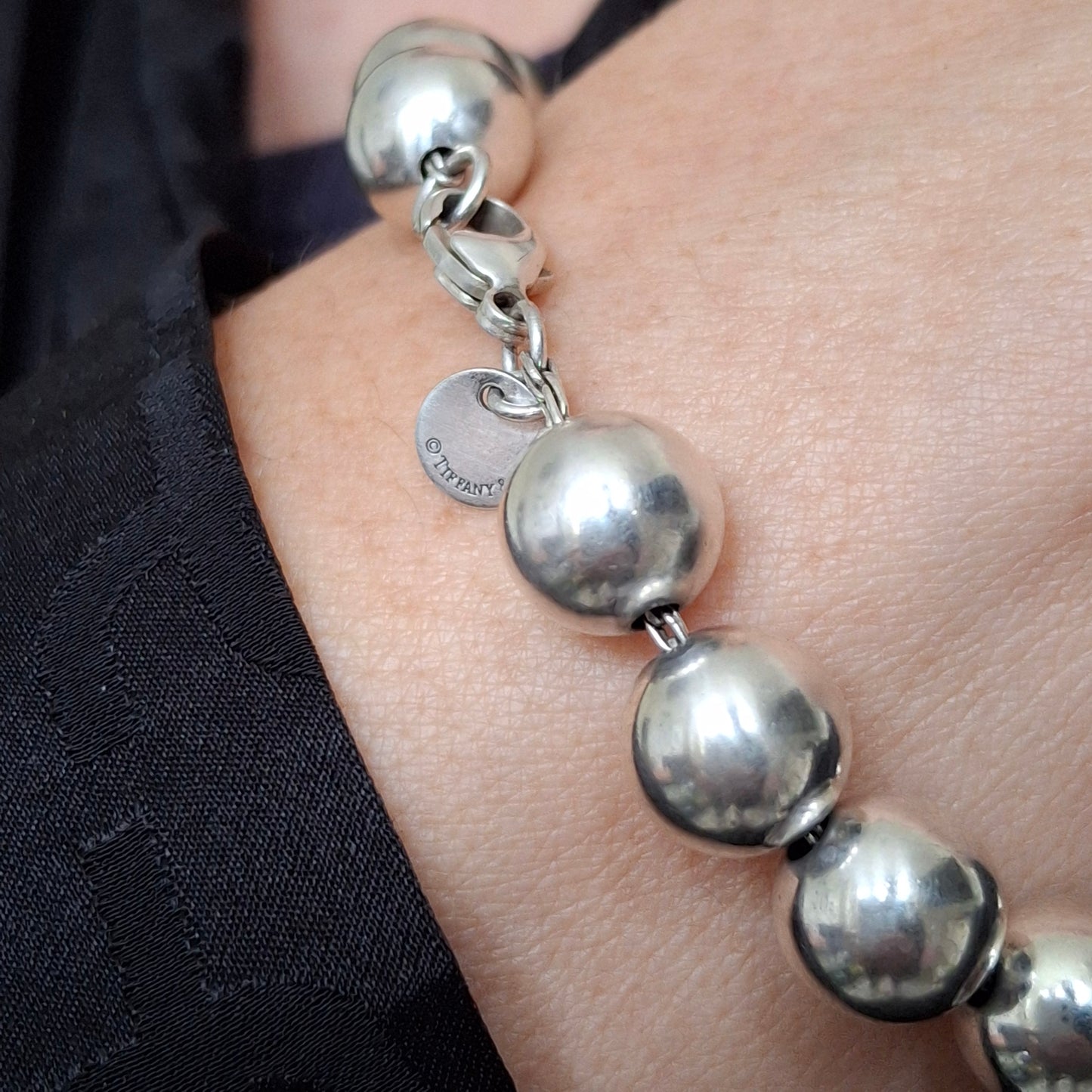 Vintage Tiffany & Co 10mm HardWear Ball Bracelet in Sterling Silver with Pouch