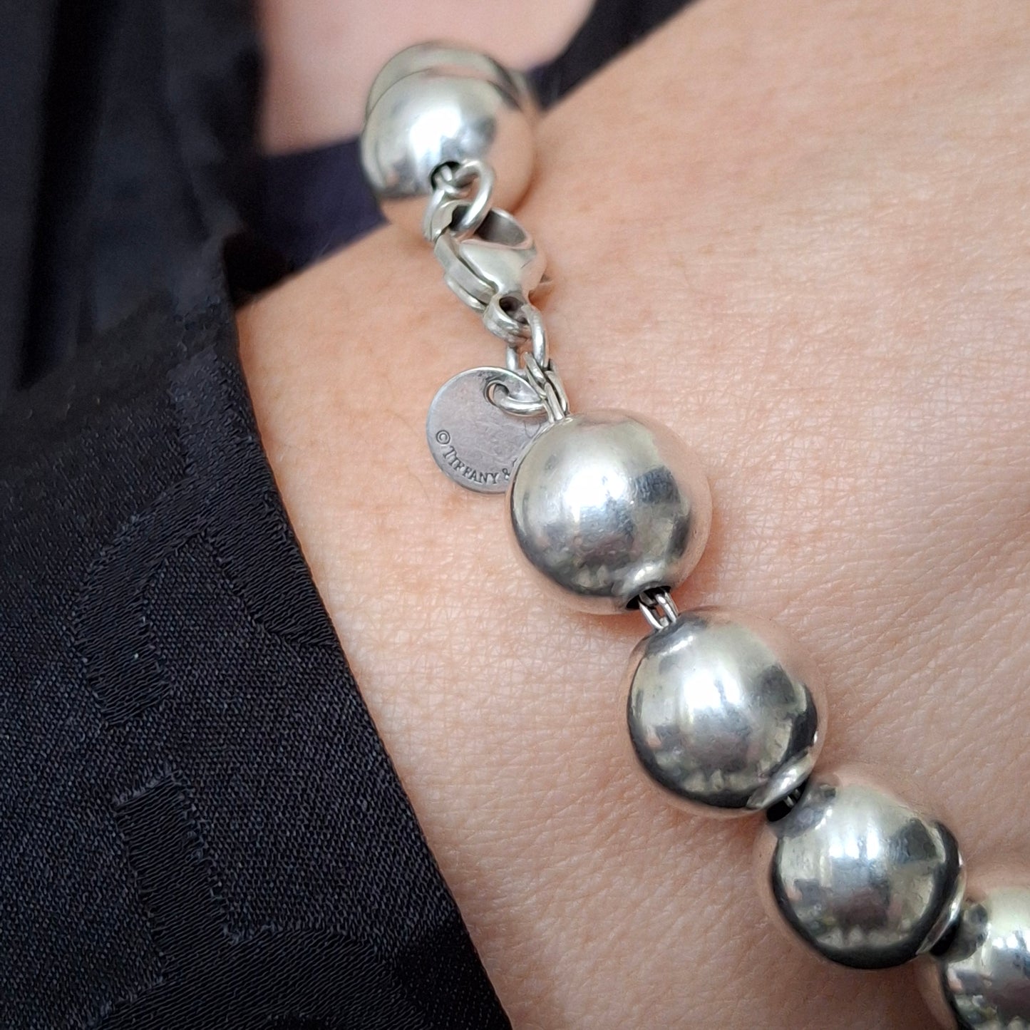 Vintage Tiffany & Co 10mm HardWear Ball Bracelet in Sterling Silver with Pouch