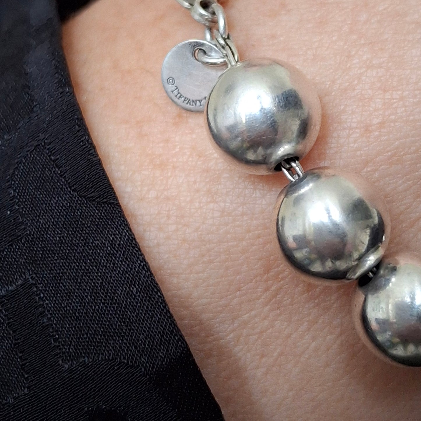Vintage Tiffany & Co 10mm HardWear Ball Bracelet in Sterling Silver with Pouch