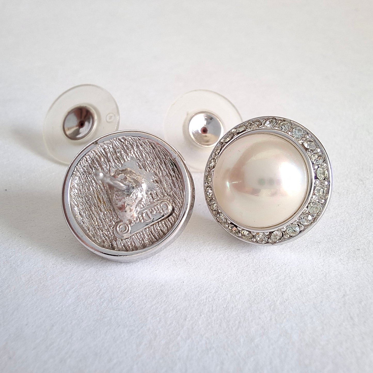 Vintage Christian Dior Silver Pearl & Crystal Earrings
