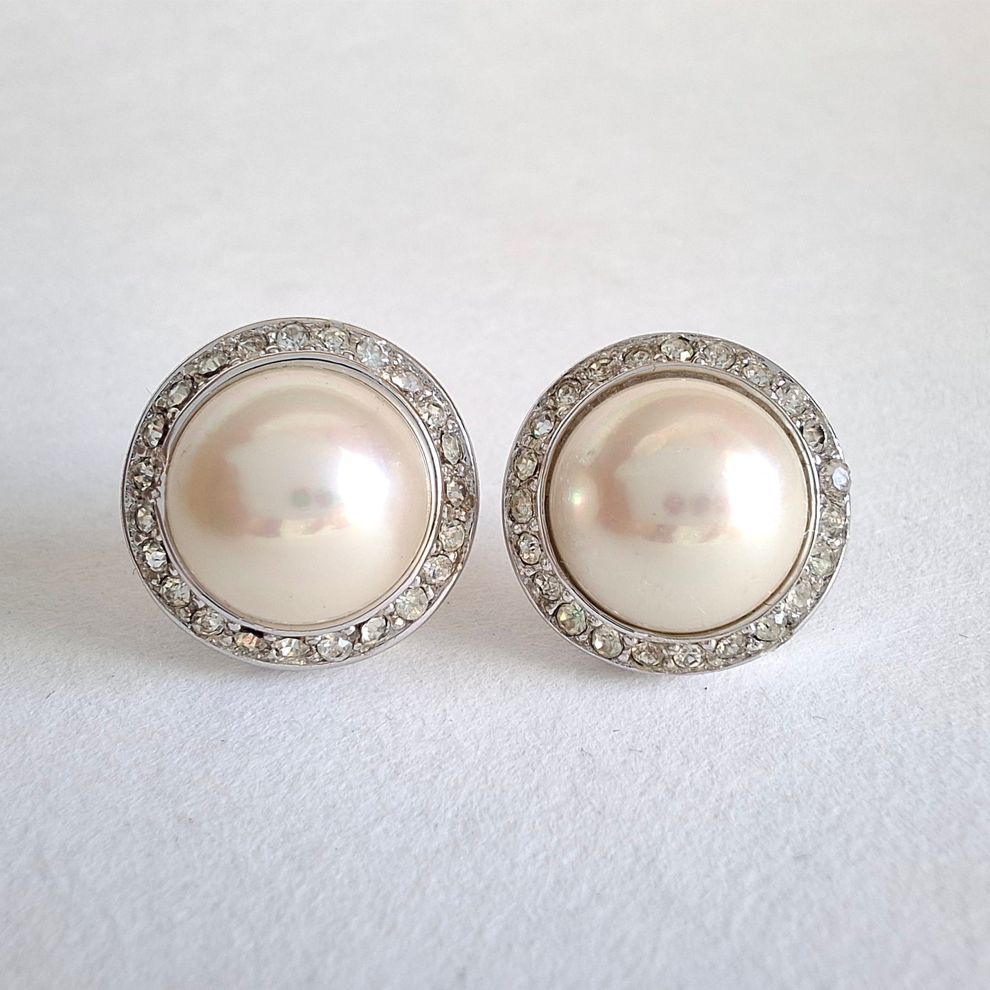 Vintage Christian Dior Silver Pearl & Crystal Earrings