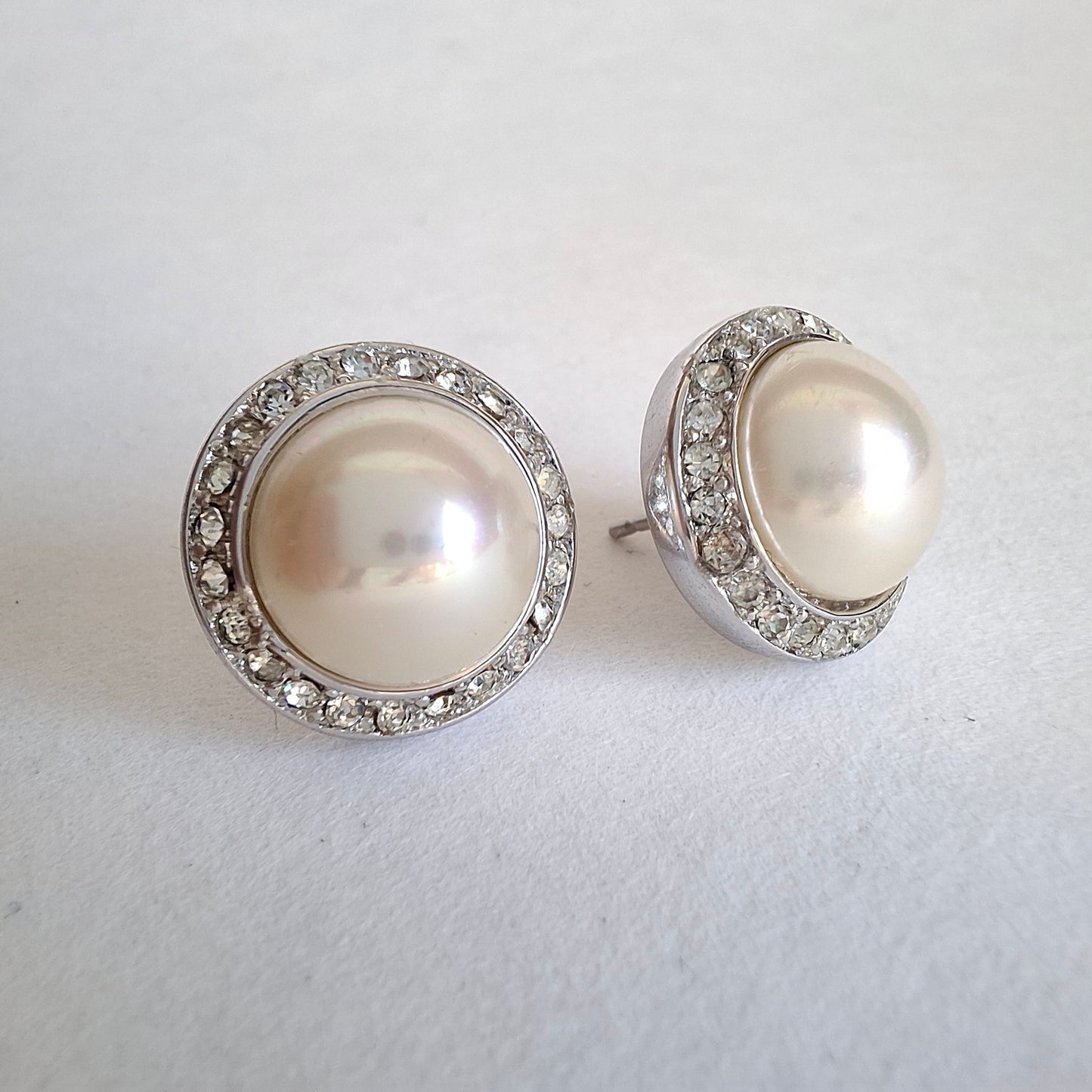 Vintage Christian Dior Silver Pearl & Crystal Earrings