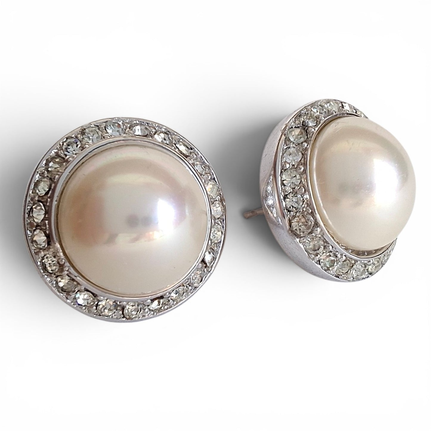 Vintage Christian Dior Silver Pearl & Crystal Earrings