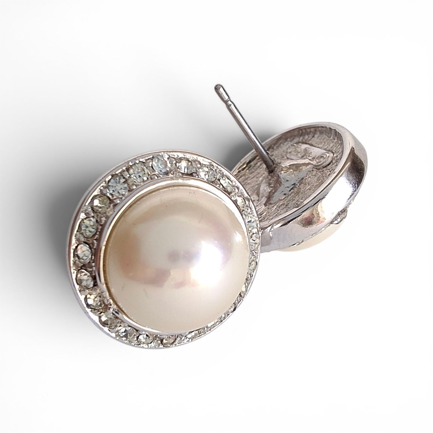 Vintage Christian Dior Silver Pearl & Crystal Earrings