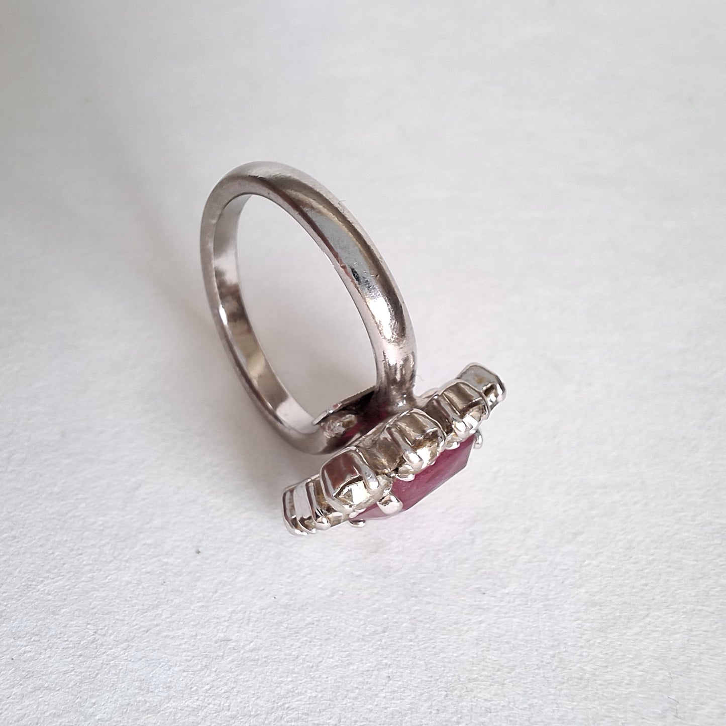 Vintage Christian Dior Faux Ruby & Crystal Silver Tone Ring