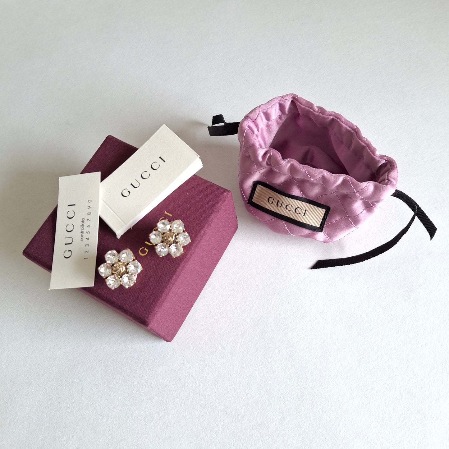 Gucci Marmont GG Logo Crystal Earrings with Box & Pouch
