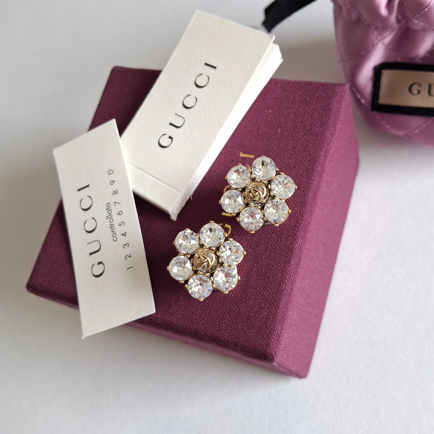 Gucci Marmont GG Logo Crystal Earrings with Box & Pouch