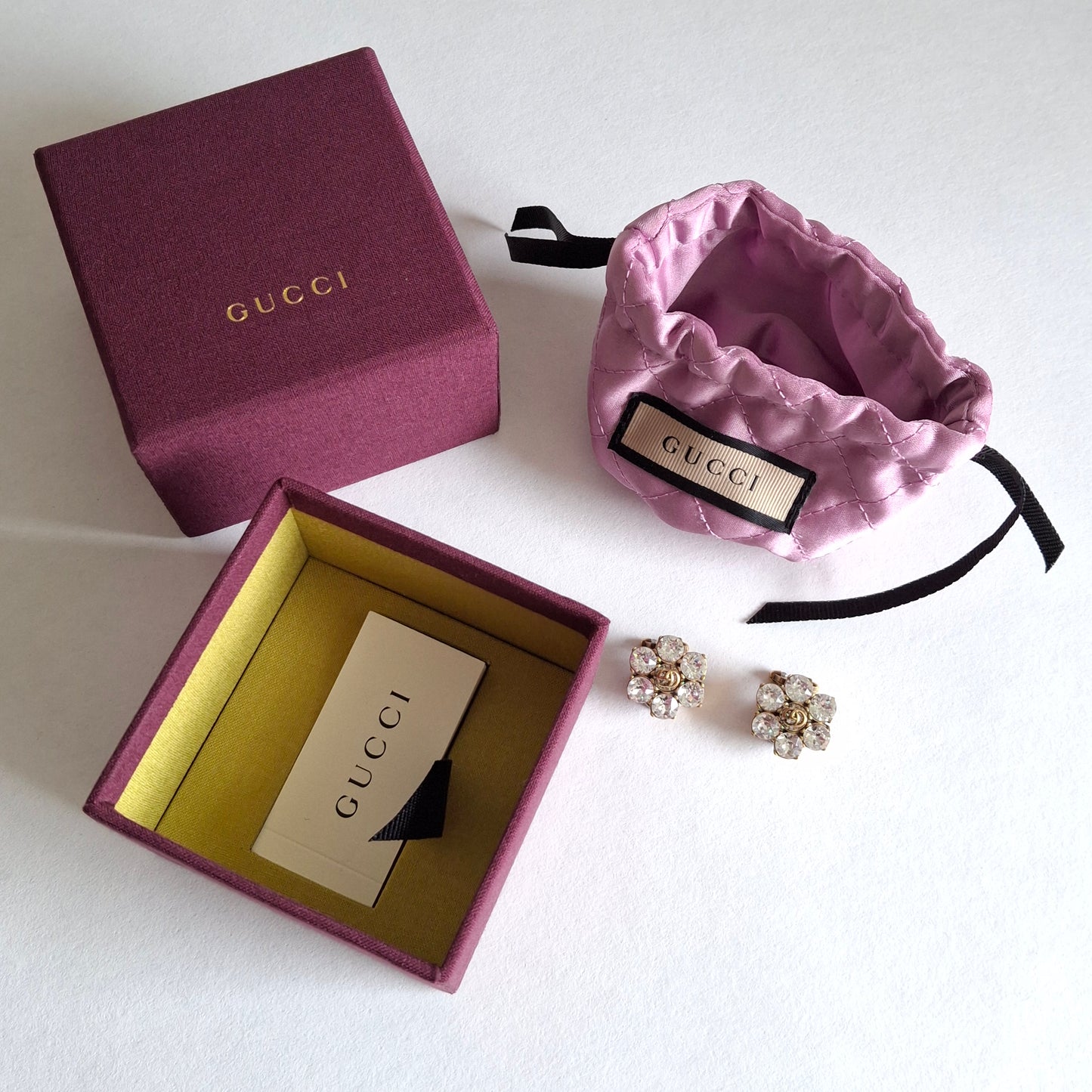 Gucci Marmont GG Logo Crystal Earrings with Box & Pouch