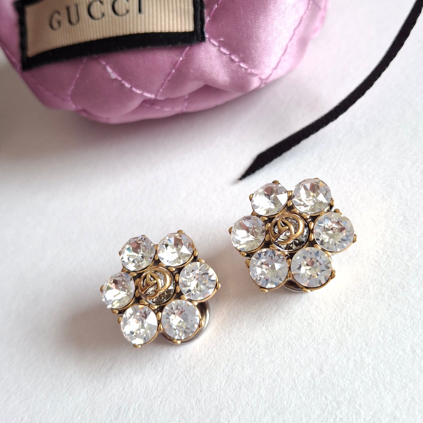 Gucci Marmont GG Logo Crystal Earrings with Box & Pouch