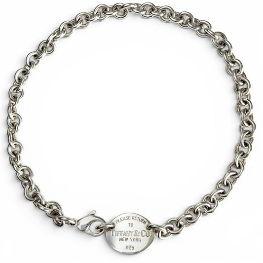 Vintage Return to Tiffany Oval Tag Necklace in Sterling Silver with Original Box & Pouch