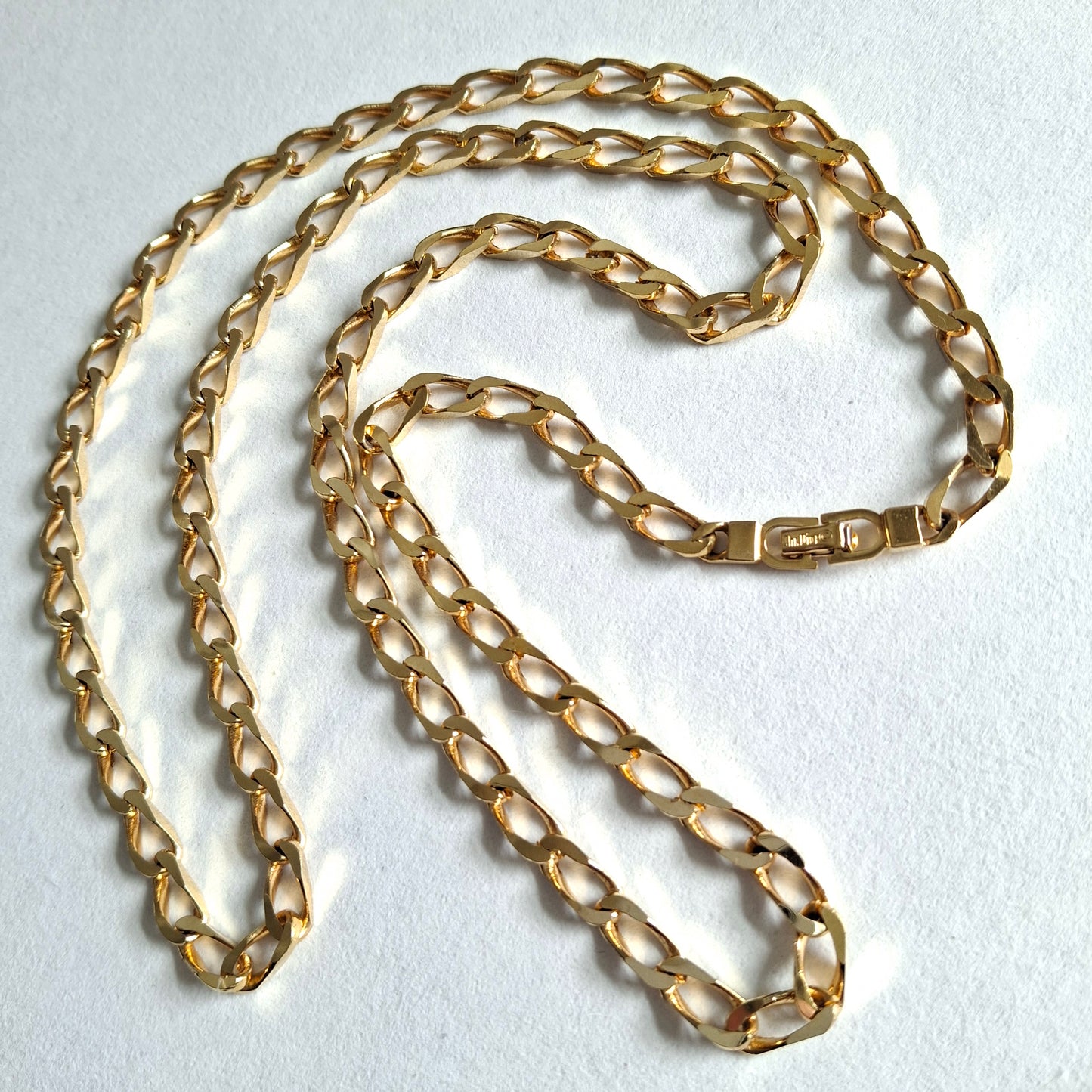 Vintage Christian Dior Plain Long Gold Plated Curb Link Necklace