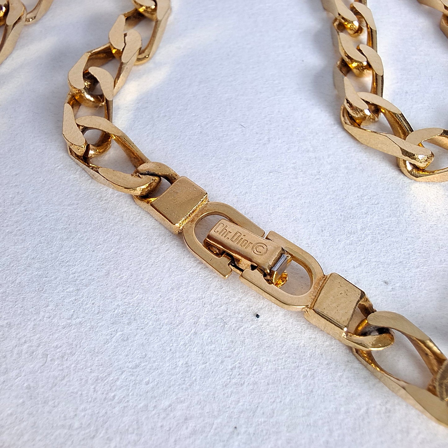 Vintage Christian Dior Plain Long Gold Plated Curb Link Necklace