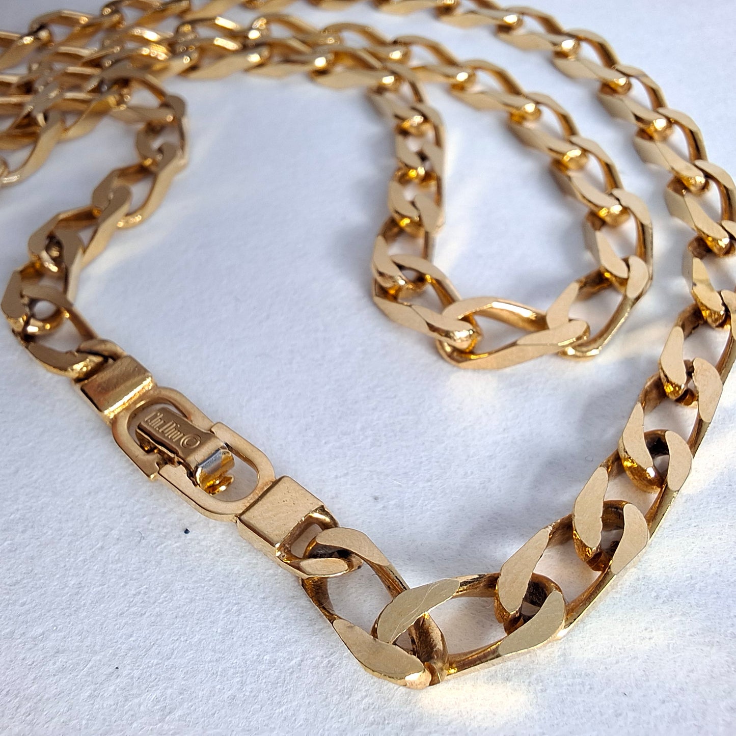 Vintage Christian Dior Plain Long Gold Plated Curb Link Necklace