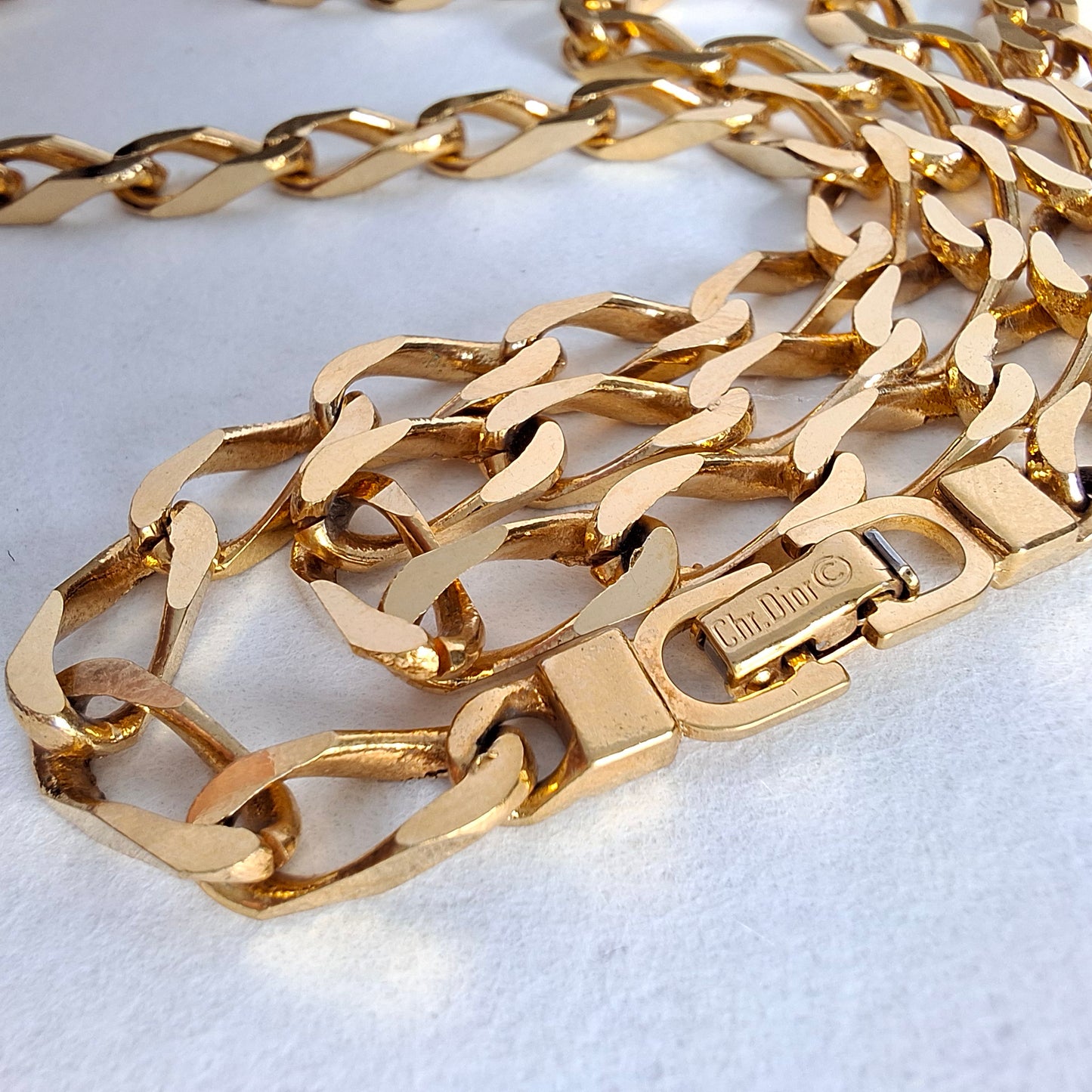 Vintage Christian Dior Plain Long Gold Plated Curb Link Necklace