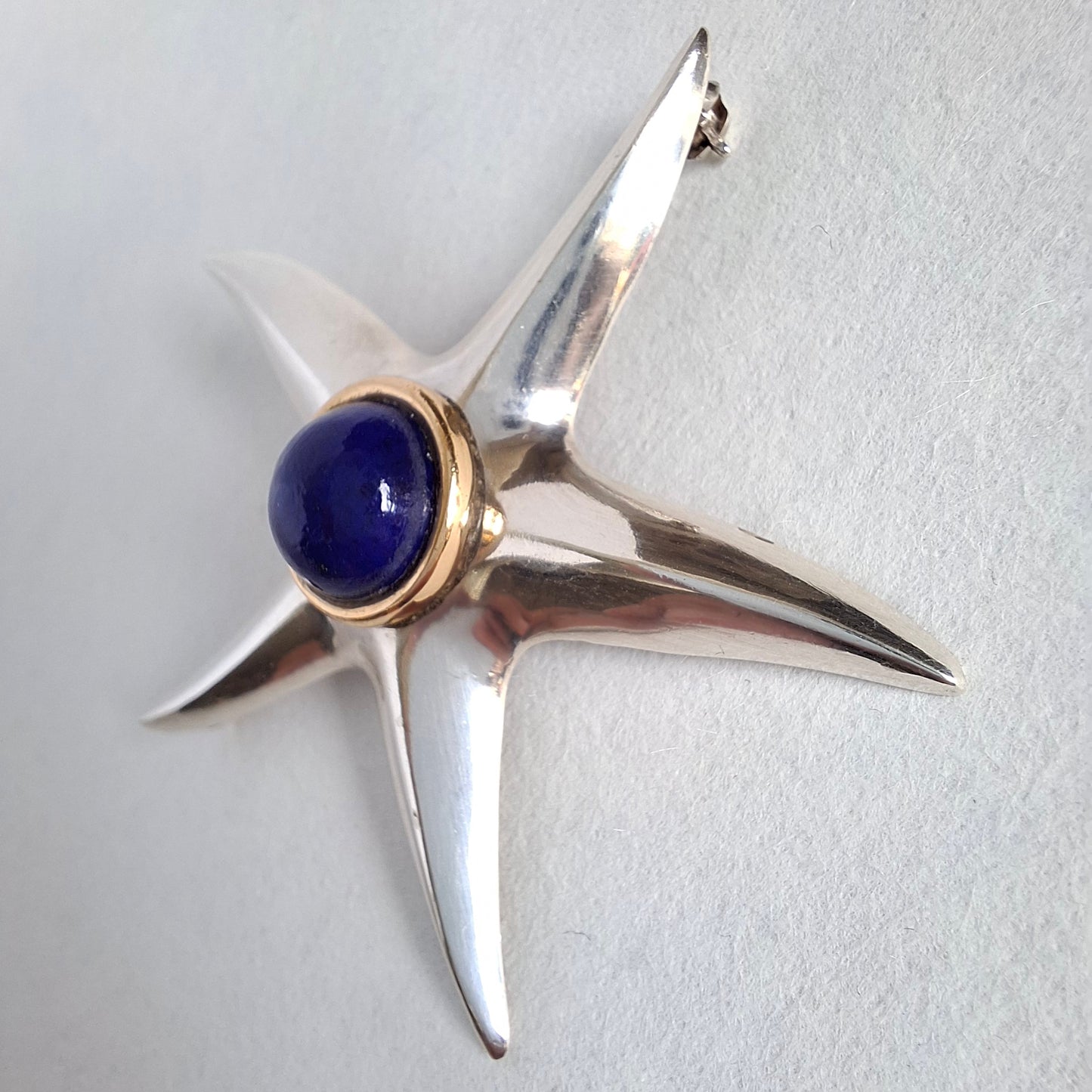 Vintage Tiffany & Co Lapis Lazuli Starfish Brooch in Sterling Silver and 18k Gold