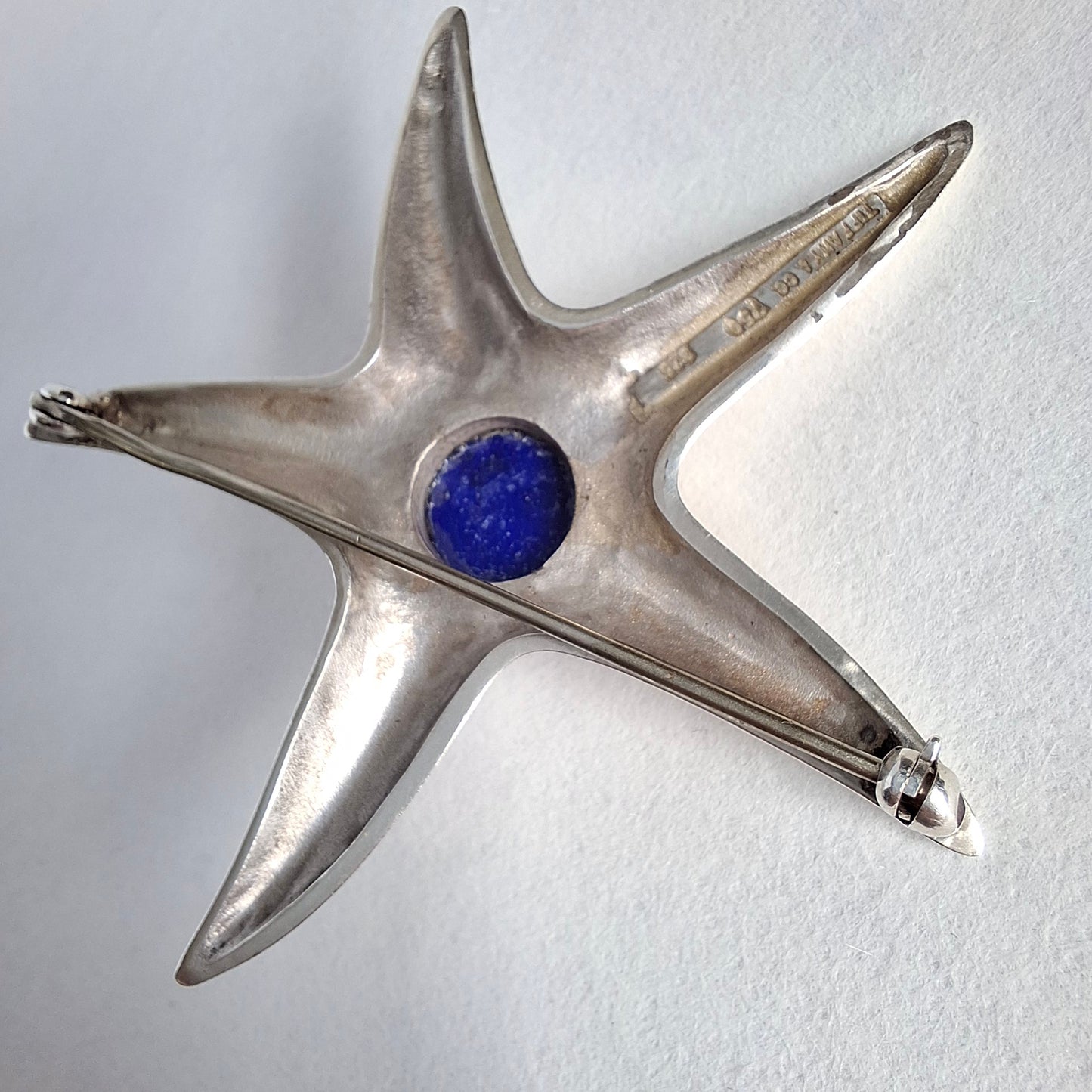Vintage Tiffany & Co Lapis Lazuli Starfish Brooch in Sterling Silver and 18k Gold