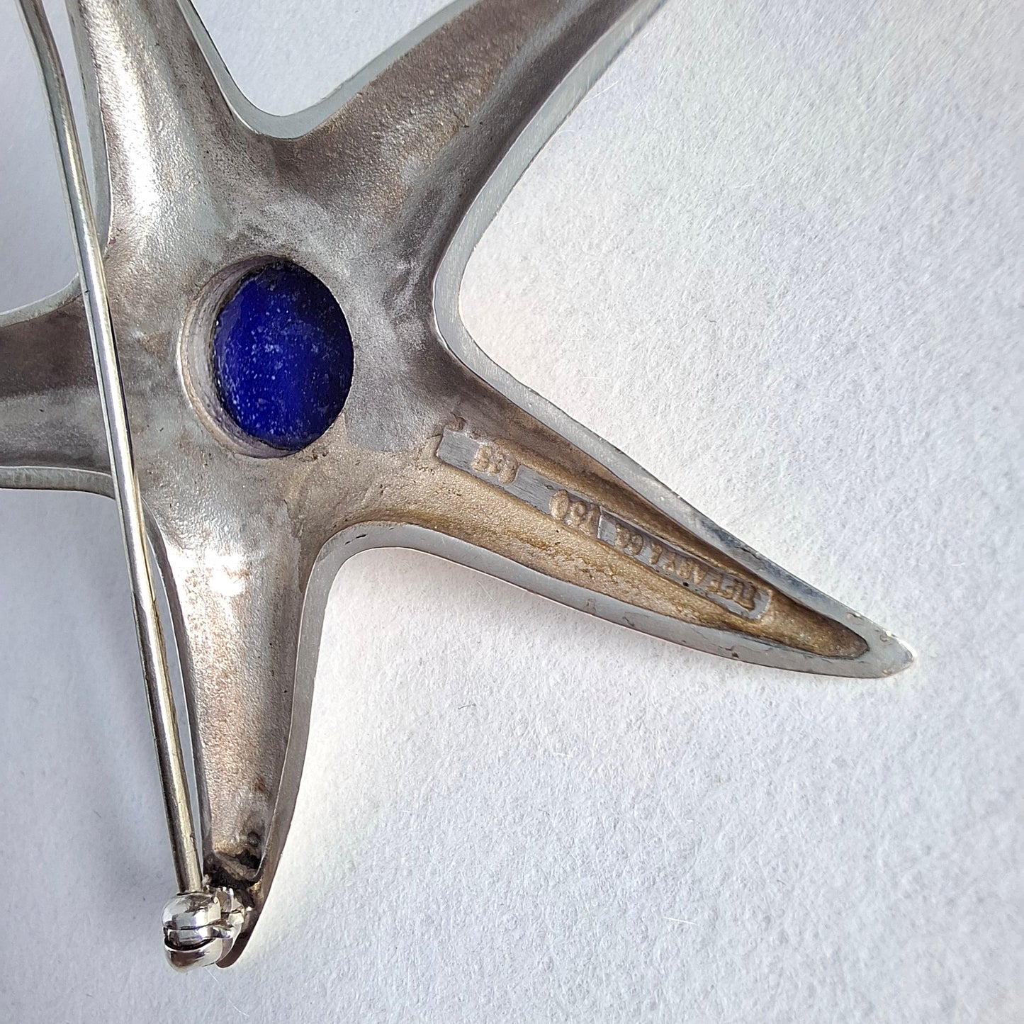 Vintage Tiffany & Co Lapis Lazuli Starfish Brooch in Sterling Silver and 18k Gold