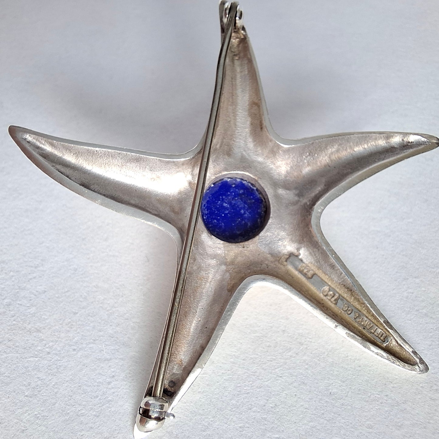 Vintage Tiffany & Co Lapis Lazuli Starfish Brooch in Sterling Silver and 18k Gold