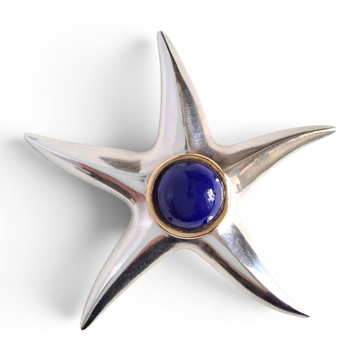 Vintage Tiffany & Co Lapis Lazuli Starfish Brooch in Sterling Silver and 18k Gold
