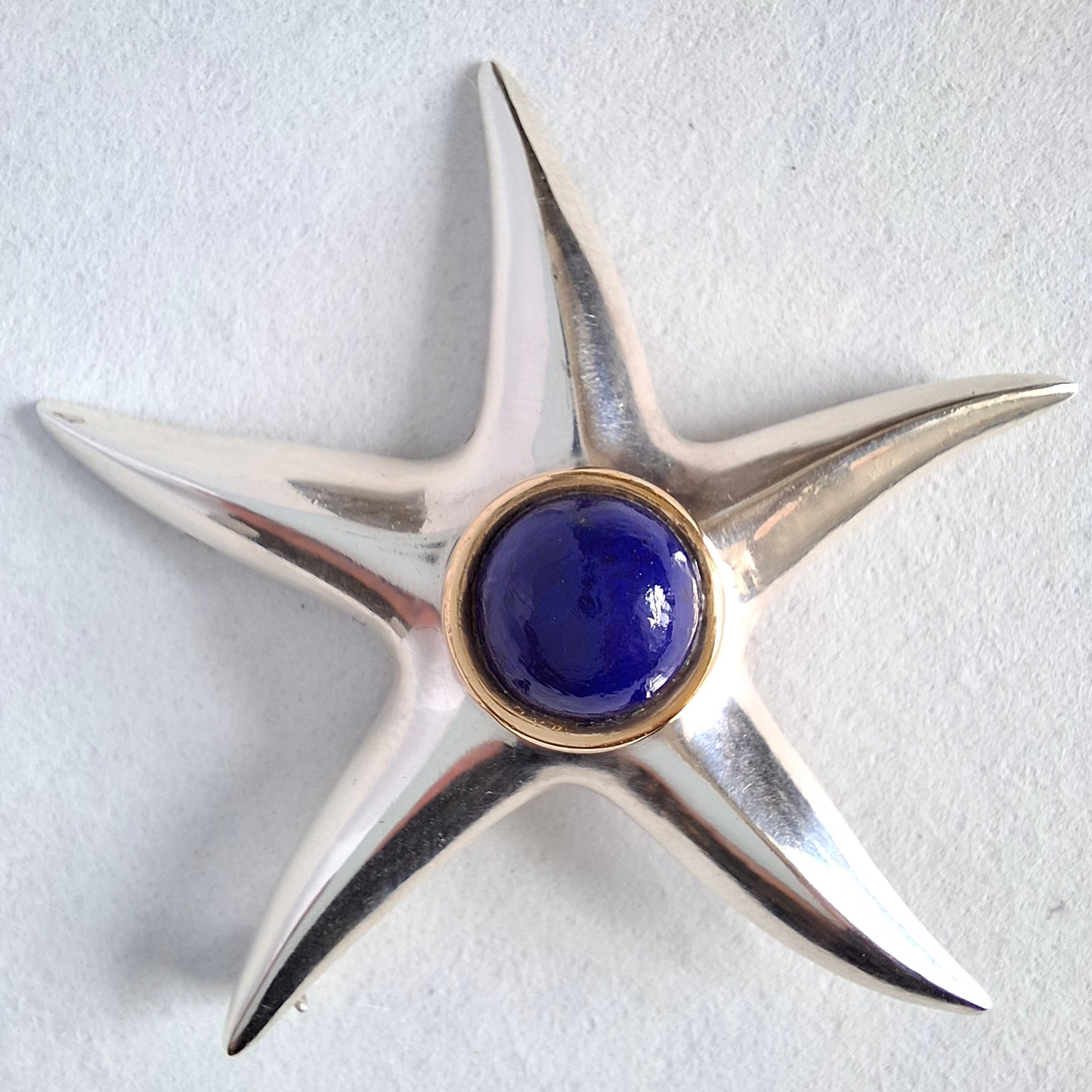 Vintage Tiffany & Co Lapis Lazuli Starfish Brooch in Sterling Silver and 18k Gold