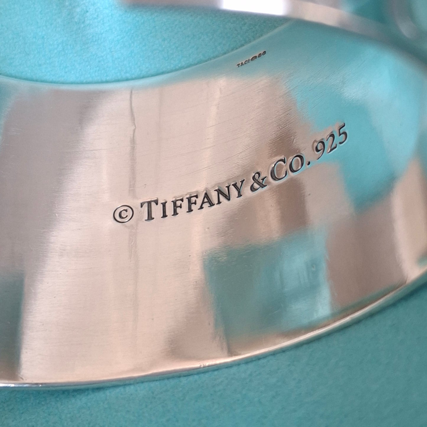 Tiffany & Co New York Script Notes Wide Cuff Bracelet in Hallmarked Sterling Silver