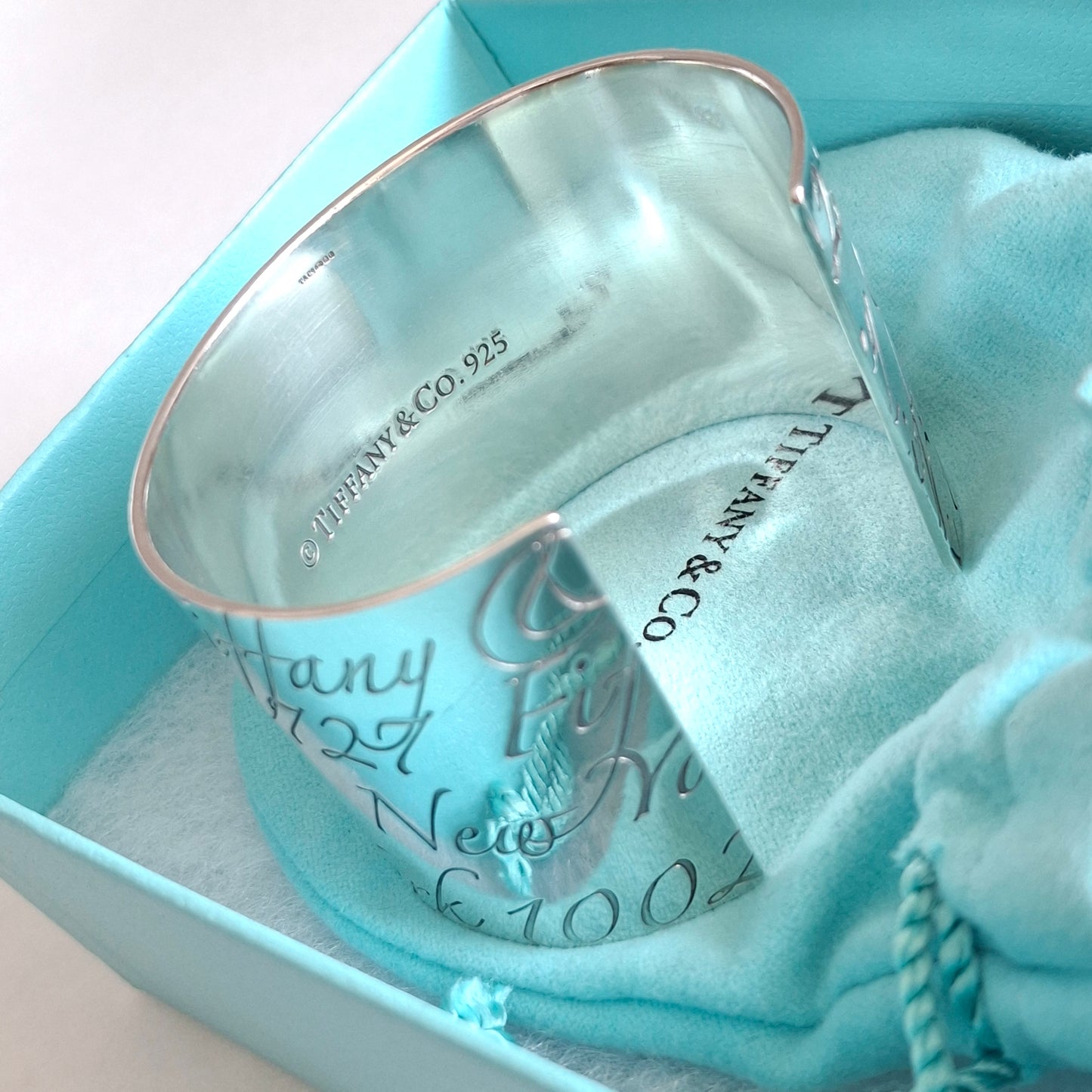 Tiffany & Co New York Script Notes Wide Cuff Bracelet in Hallmarked Sterling Silver
