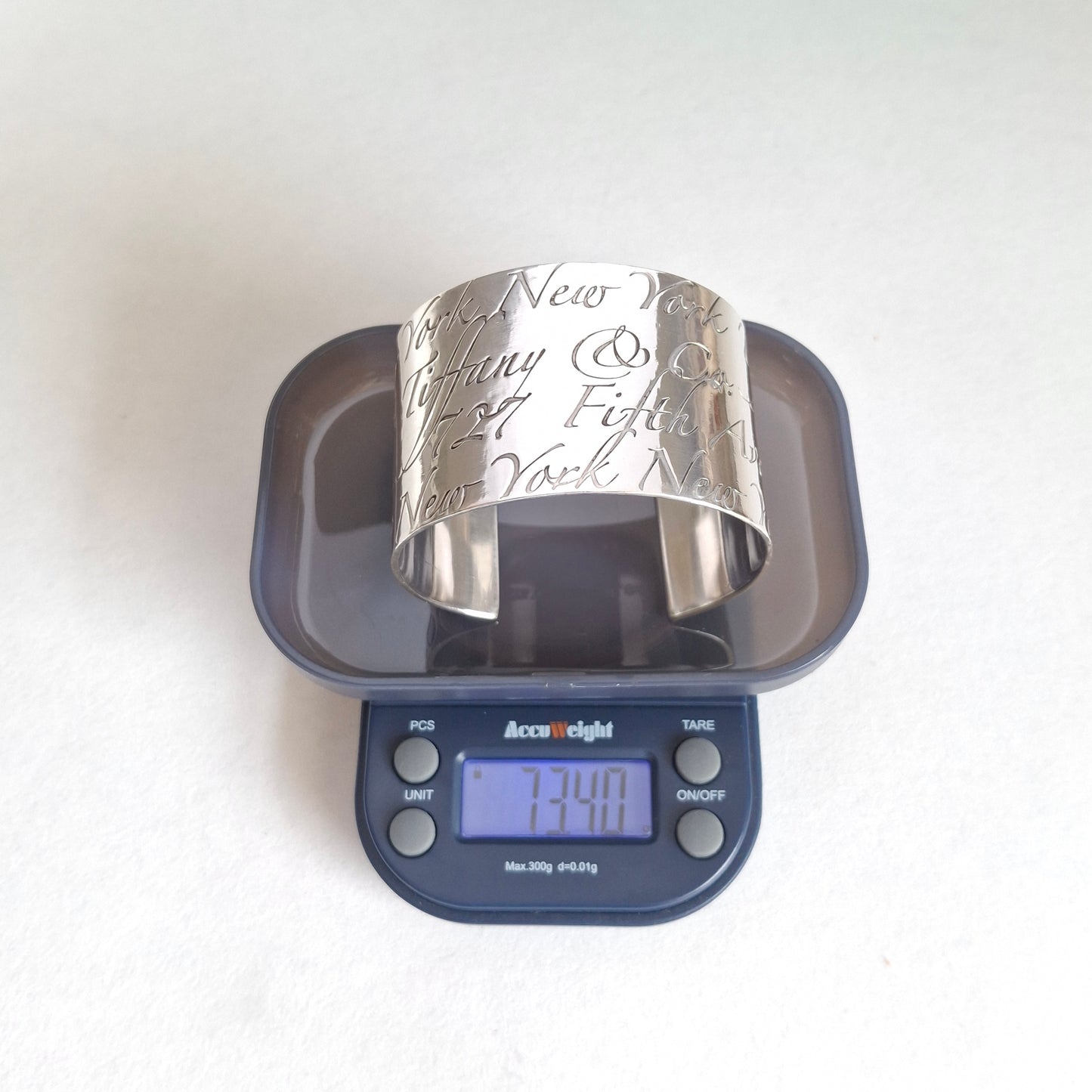 Tiffany & Co New York Script Notes Wide Cuff Bracelet in Hallmarked Sterling Silver