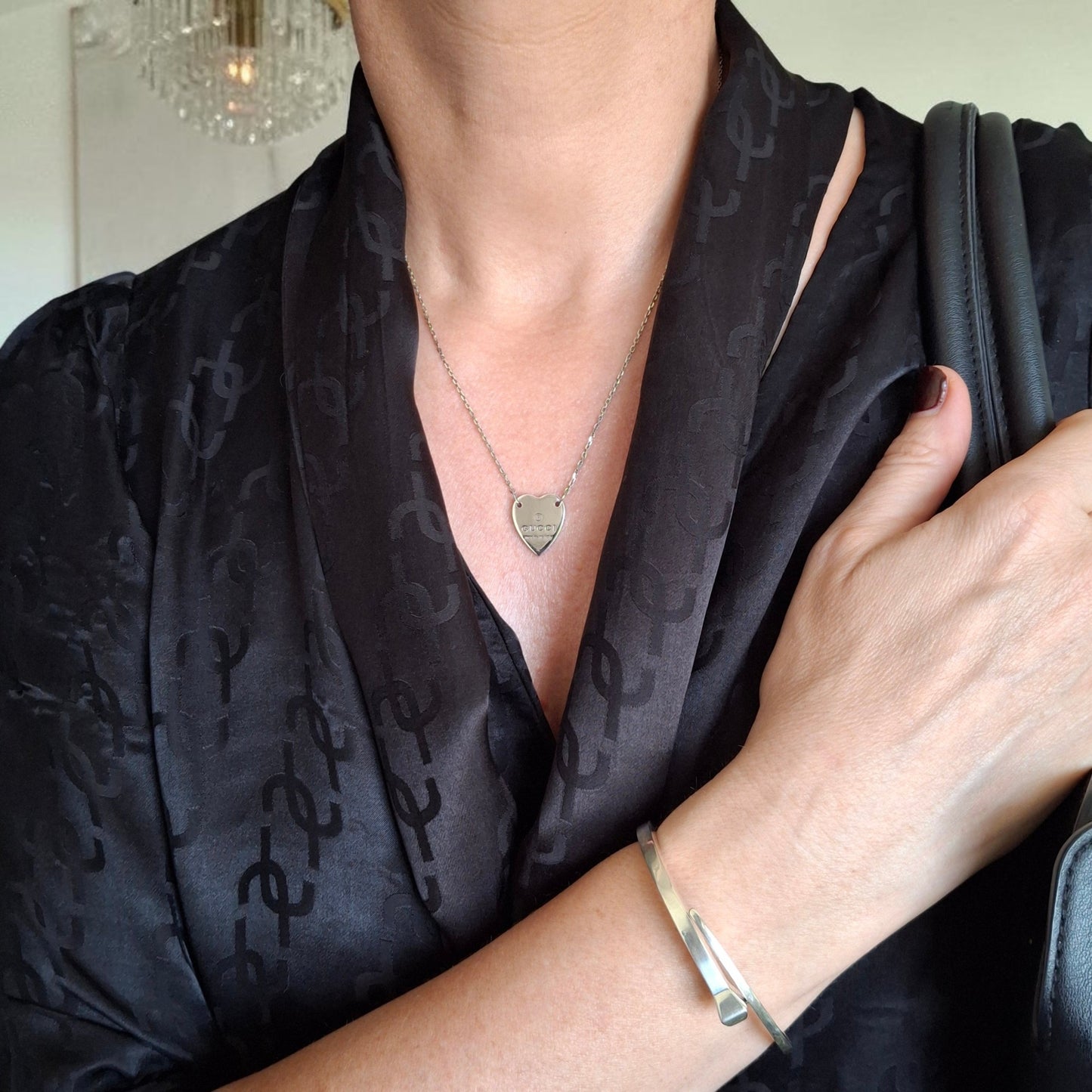 Gucci Heart Sterling Silver Trademark Logo Necklace