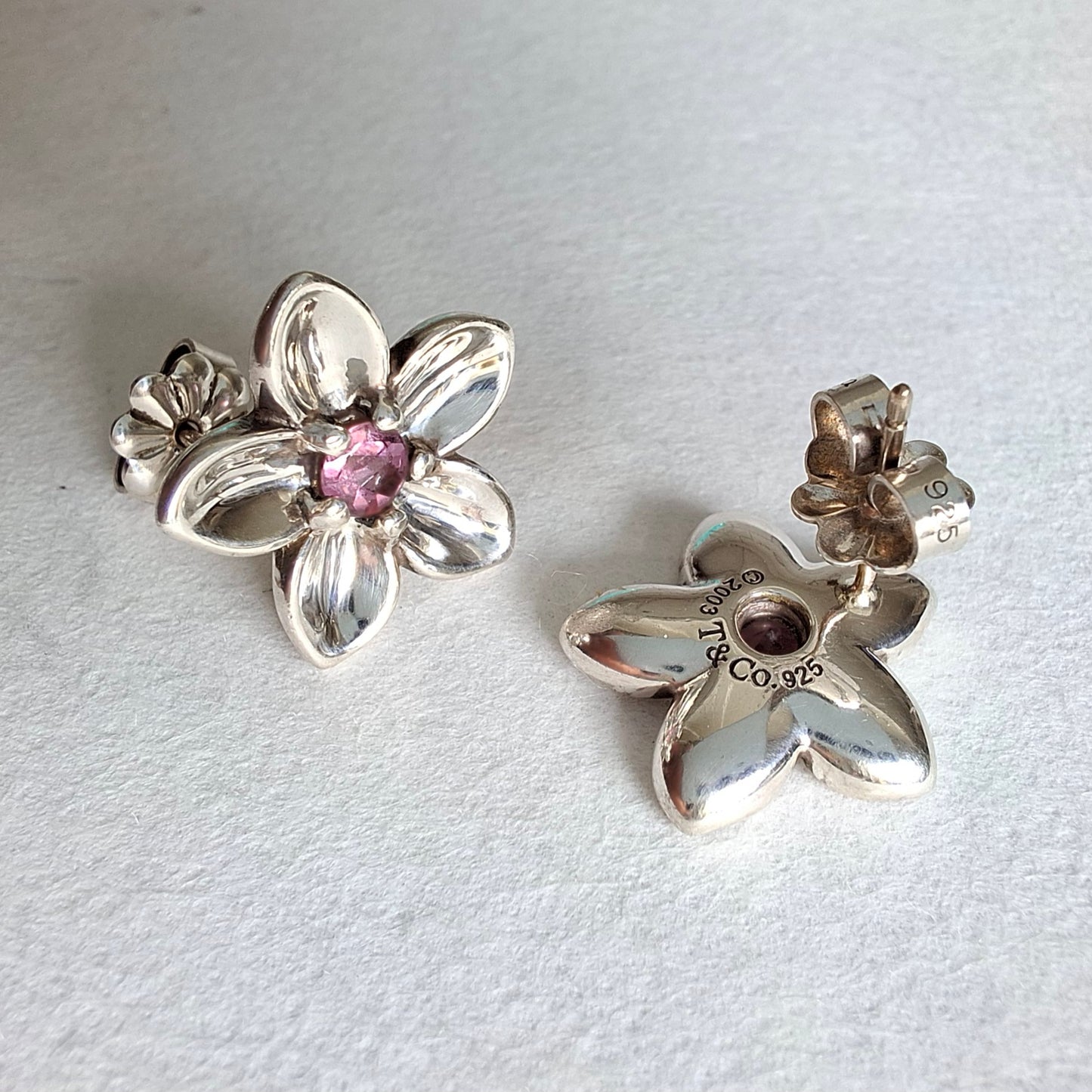Vintage 2003 Tiffany & Co Sterling Silver Tourmaline Flower Earrings