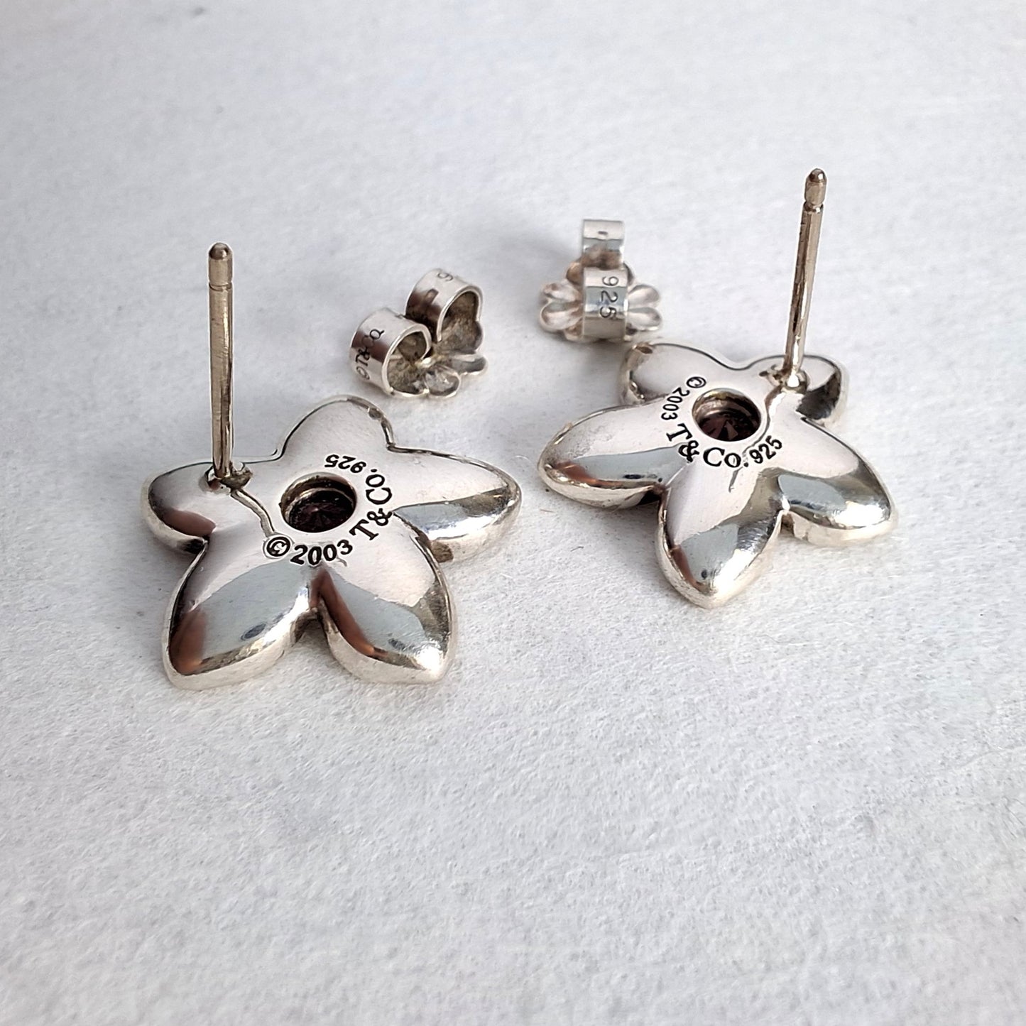Vintage 2003 Tiffany & Co Sterling Silver Tourmaline Flower Earrings