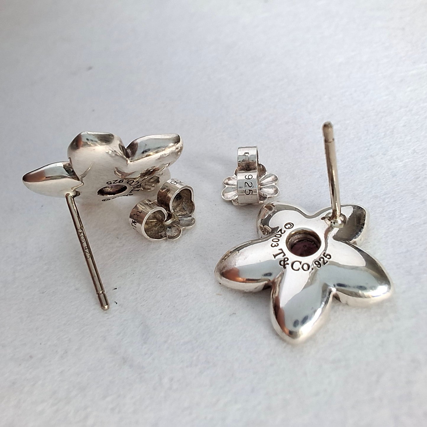 Vintage 2003 Tiffany & Co Sterling Silver Tourmaline Flower Earrings