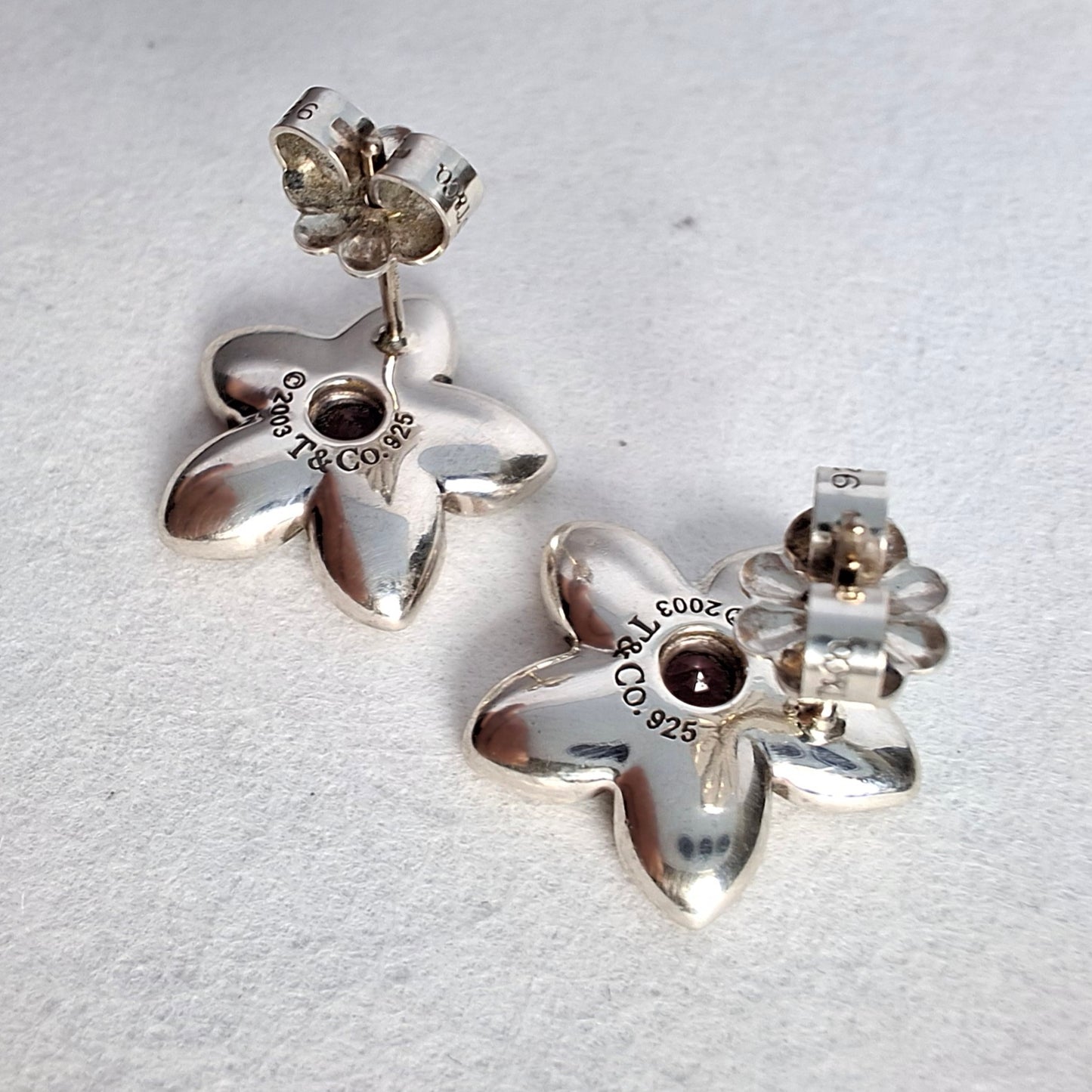 Vintage 2003 Tiffany & Co Sterling Silver Tourmaline Flower Earrings