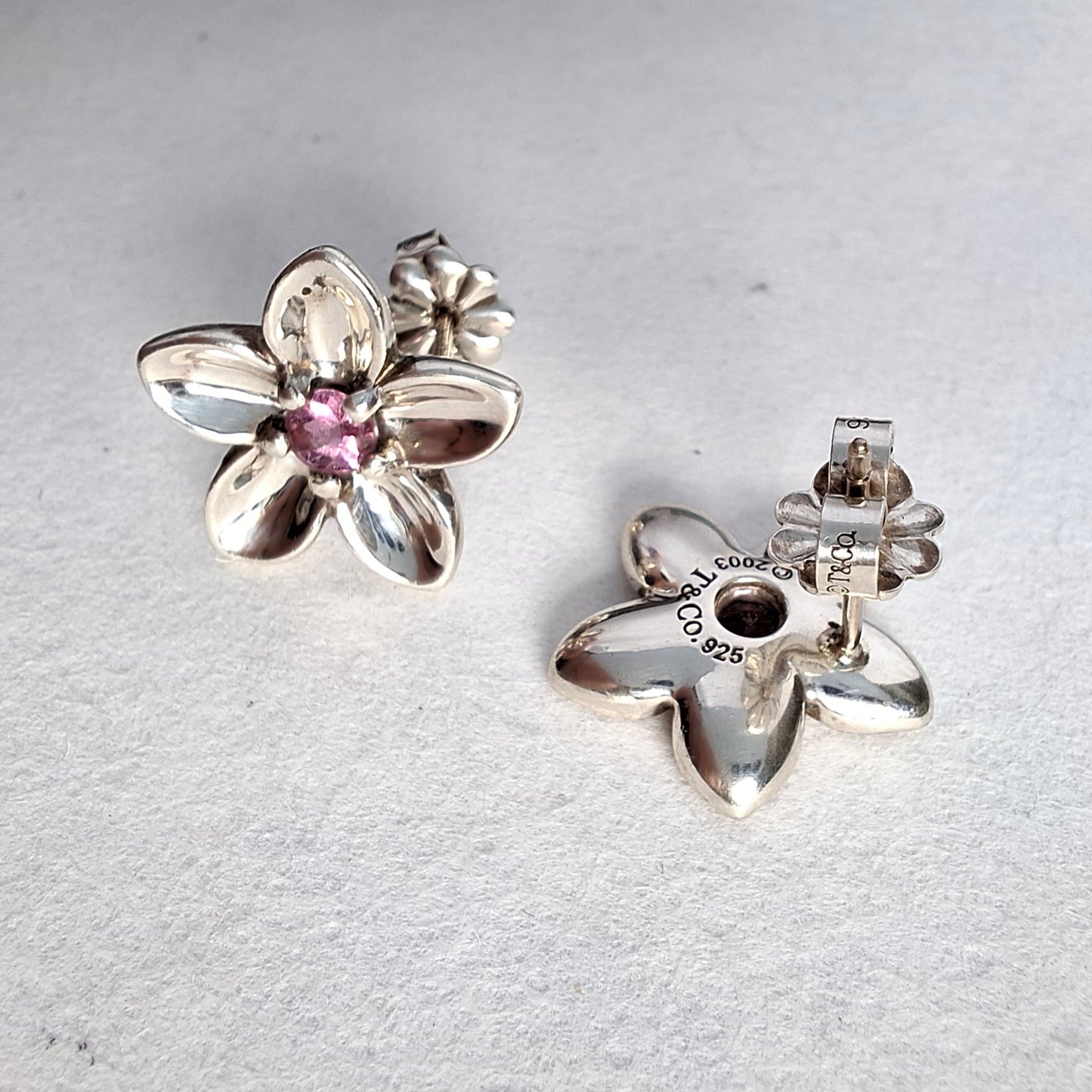 Vintage 2003 Tiffany & Co Sterling Silver Tourmaline Flower Earrings