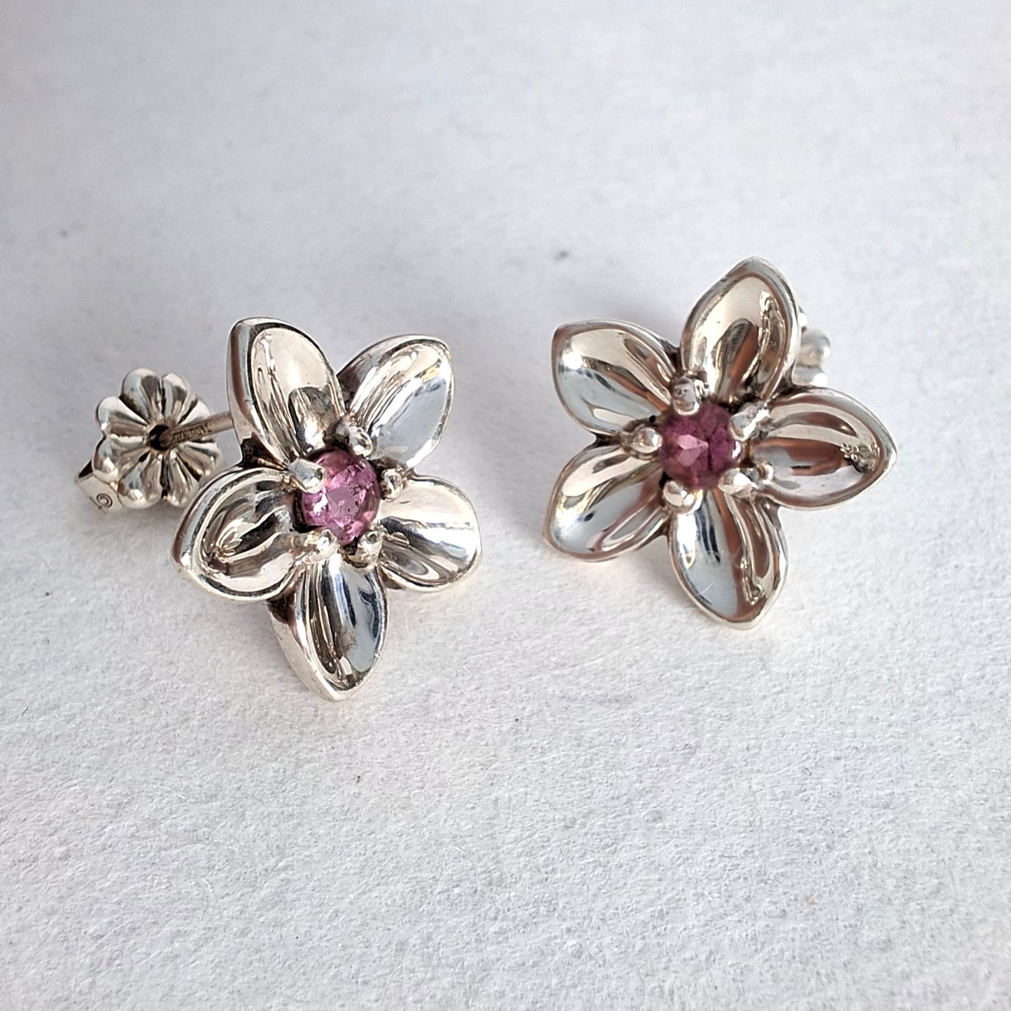 Vintage 2003 Tiffany & Co Sterling Silver Tourmaline Flower Earrings