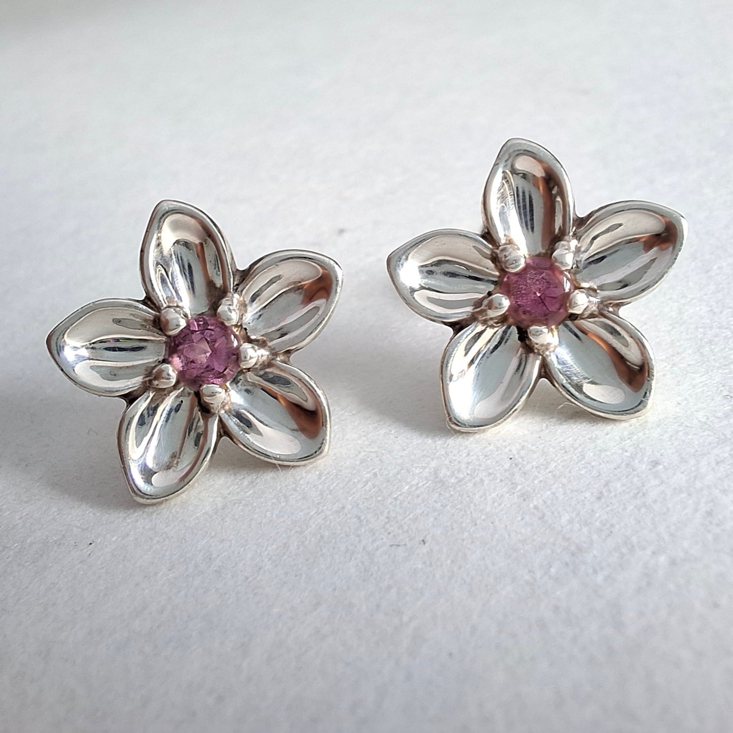 Vintage 2003 Tiffany & Co Sterling Silver Tourmaline Flower Earrings