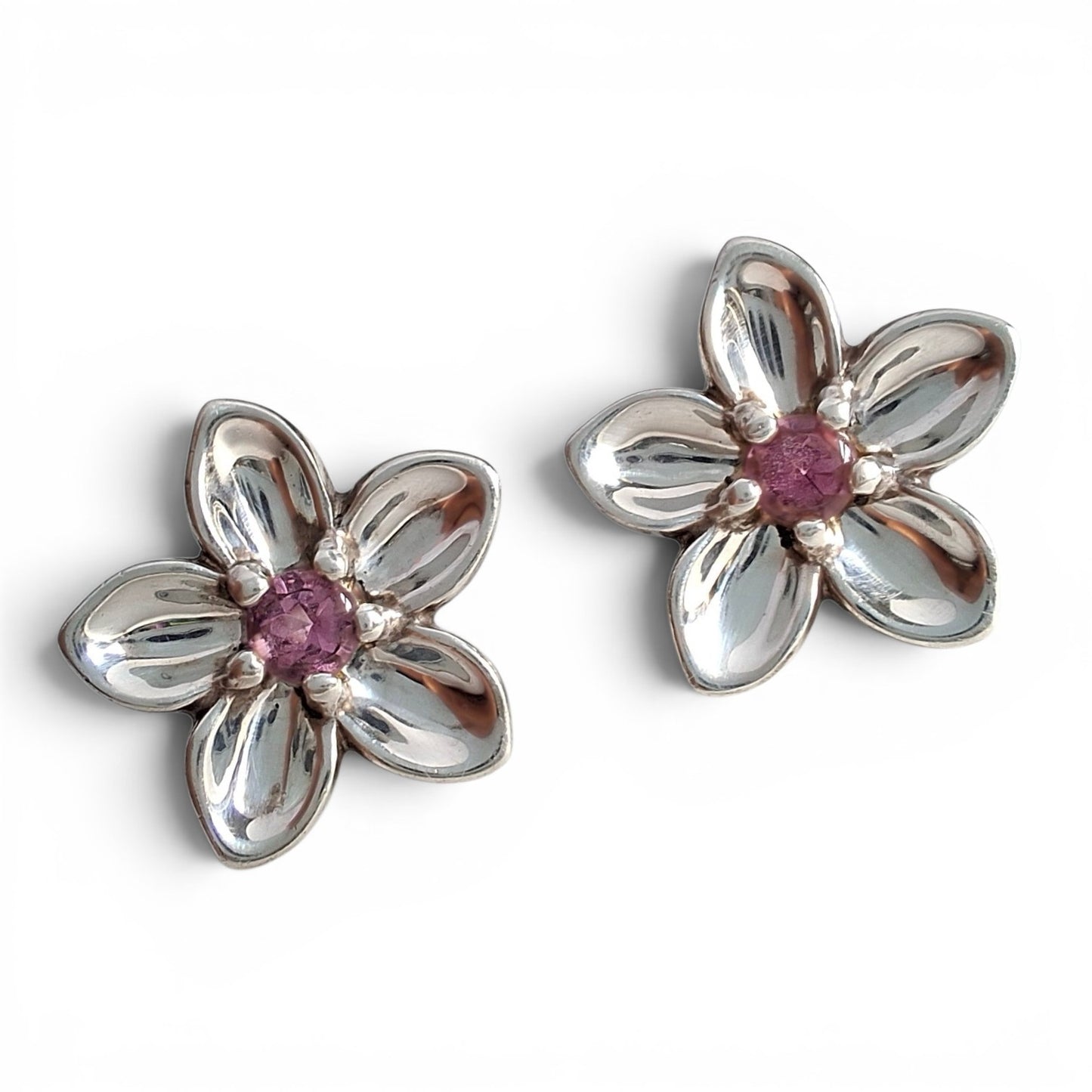 Vintage 2003 Tiffany & Co Sterling Silver Tourmaline Flower Earrings