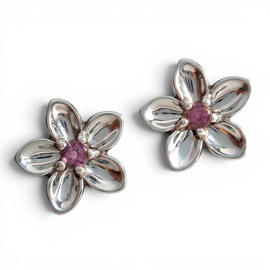 Vintage 2003 Tiffany & Co Sterling Silver Tourmaline Flower Earrings