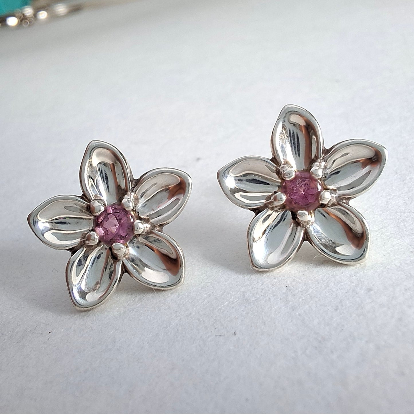 Vintage 2003 Tiffany & Co Sterling Silver Tourmaline Flower Earrings