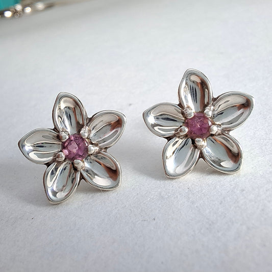 Vintage 2003 Tiffany & Co Sterling Silver Tourmaline Flower Earrings