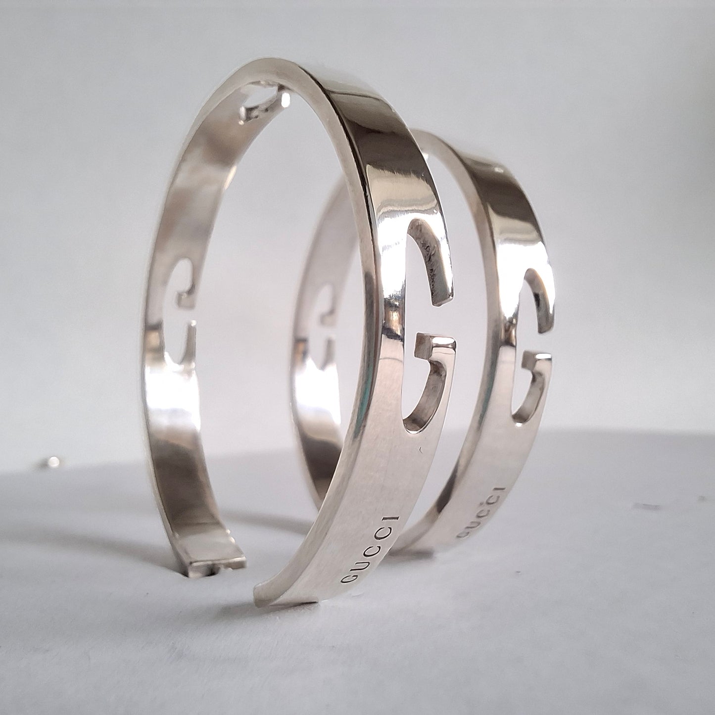 Gucci G 42mm Hoop Earrings in Hallmarked Sterling Silver