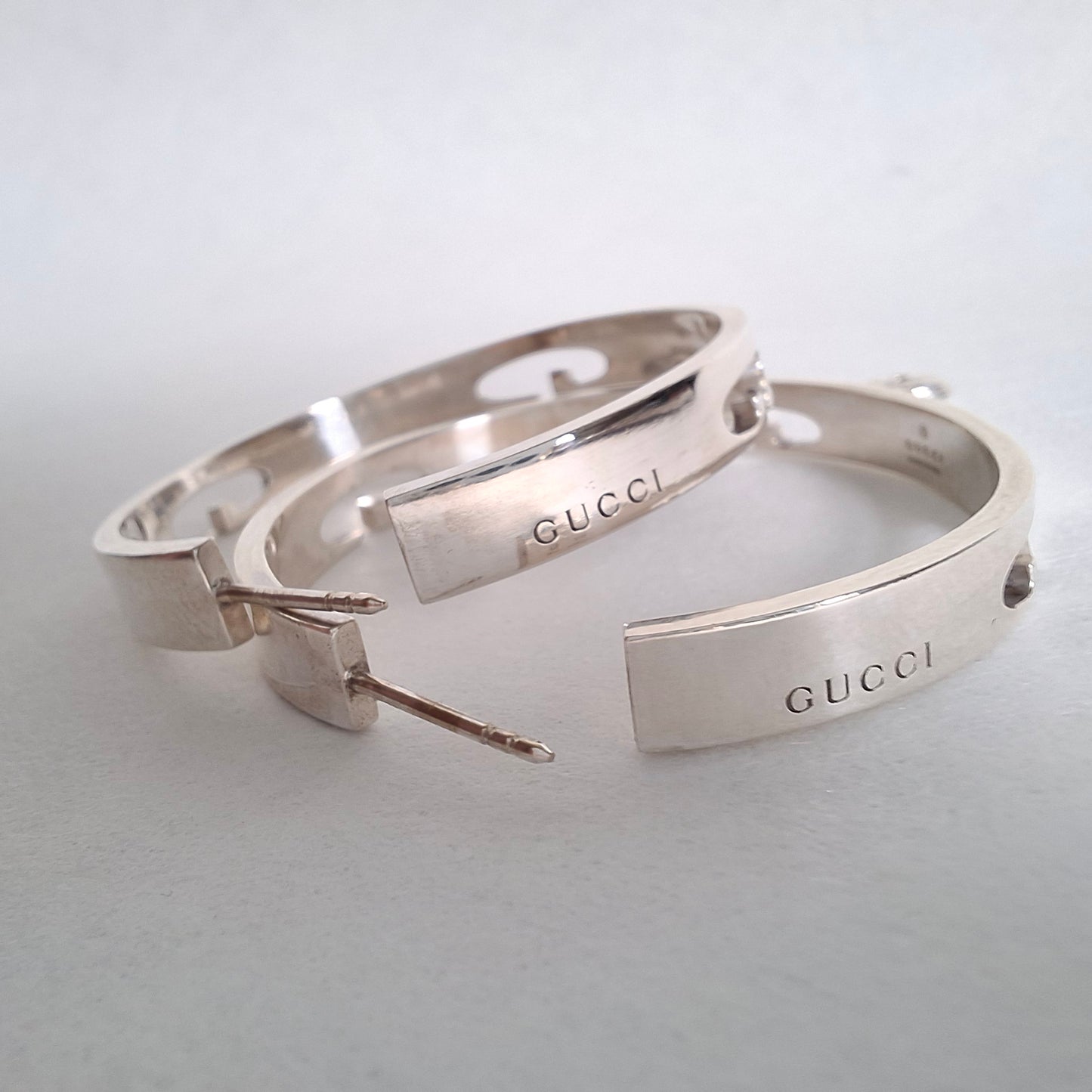 Gucci G 42mm Hoop Earrings in Hallmarked Sterling Silver